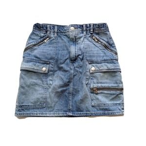 Free People We the Free Avenue Light Wash Cargo Denim Jean Mini Skirt Size 28
